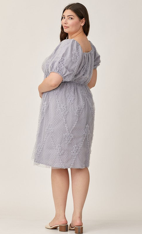 Challis Embroidered Dress in Dusty Blue - Plus Size- Final Sale    Dresses Polagram- Tilden Co.