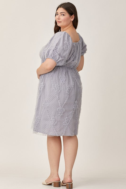 Challis Embroidered Dress in Dusty Blue - Plus Size    Dresses Polagram- Tilden Co.