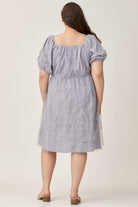 Challis Embroidered Dress in Dusty Blue - Plus Size- Final Sale    Dresses Polagram- Tilden Co.