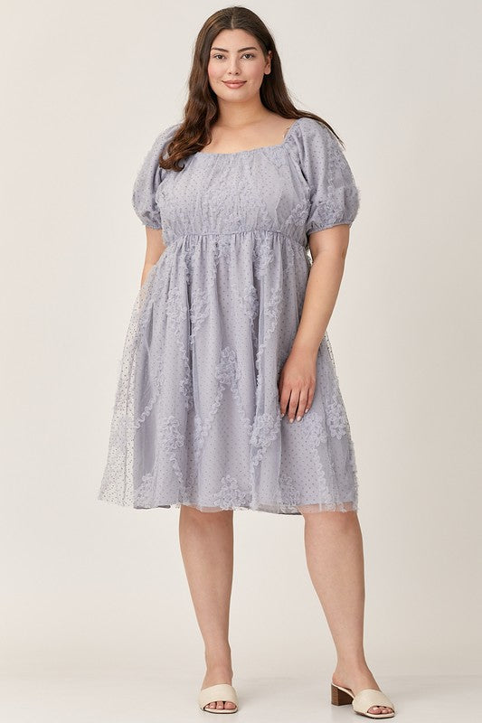 Challis Embroidered Dress in Dusty Blue - Plus Size    Dresses Polagram- Tilden Co.