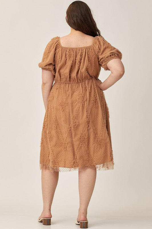 Challis Embroidered Dress in Latte - Plus Size    Dresses Polagram- Tilden Co.