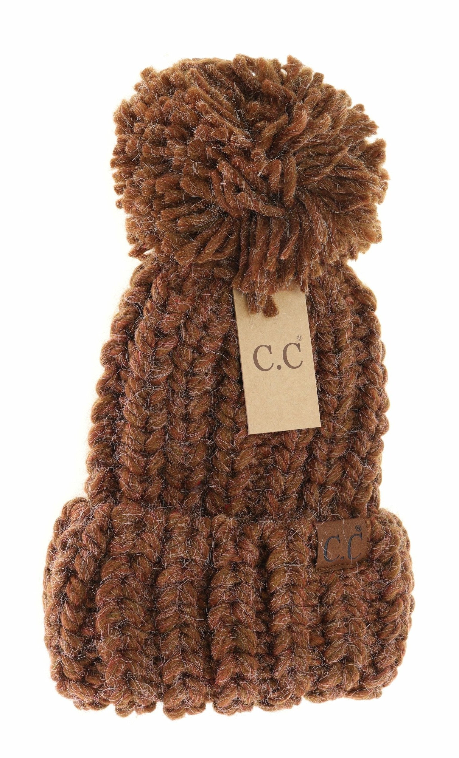Chunky Knit Yarn Pom C.C Beanie Clay Clay   CC Brand Beanies- Tilden Co.