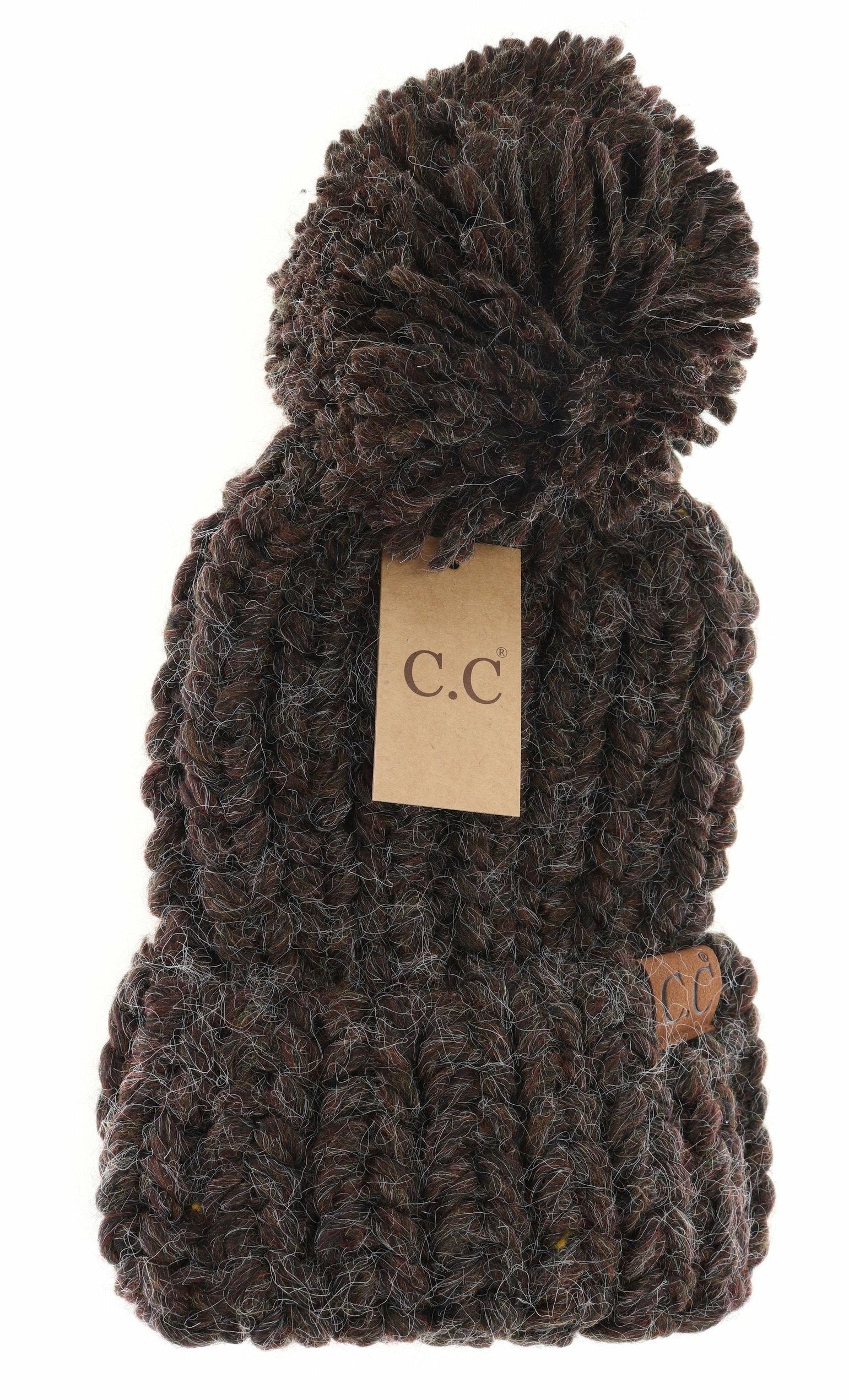 Chunky Knit Yarn Pom C.C Beanie Dark Chocolate Dark Chocolate   CC Brand Beanies- Tilden Co.
