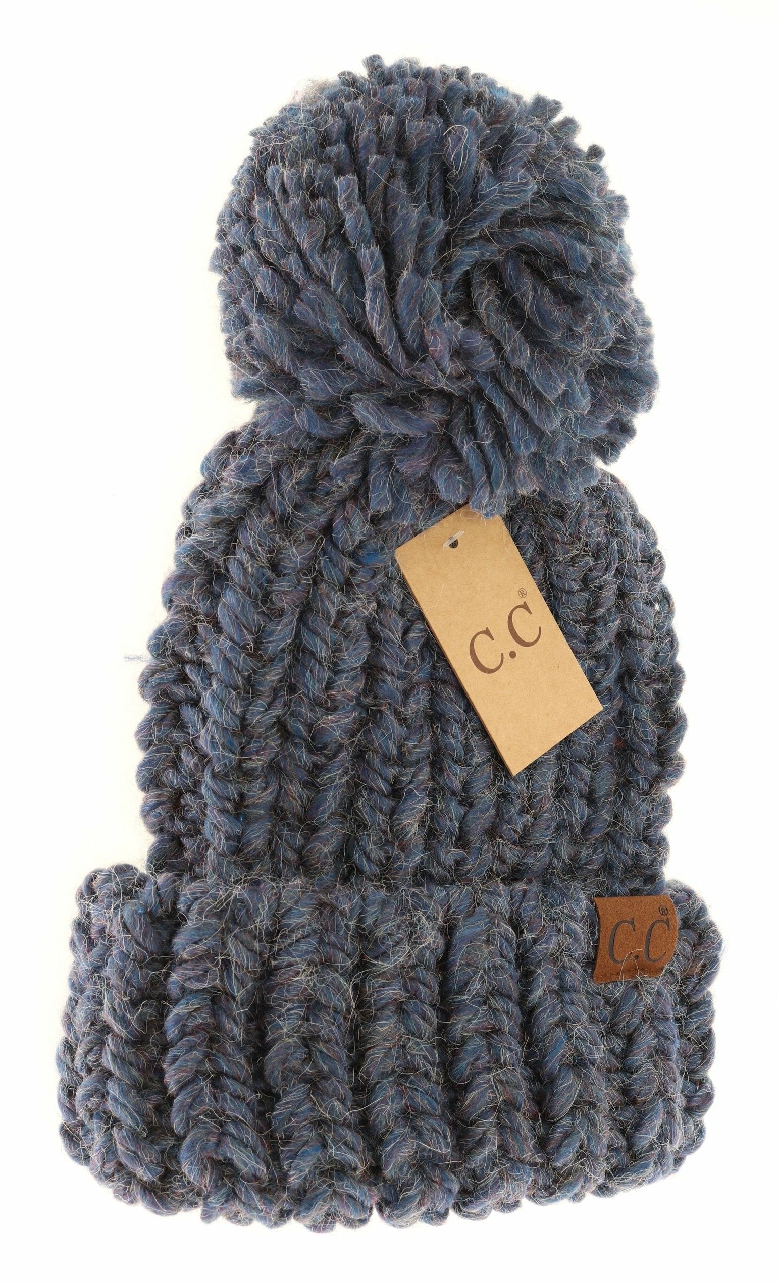 Chunky Knit Yarn Pom C.C Beanie Indigo Indigo   CC Brand Beanies- Tilden Co.