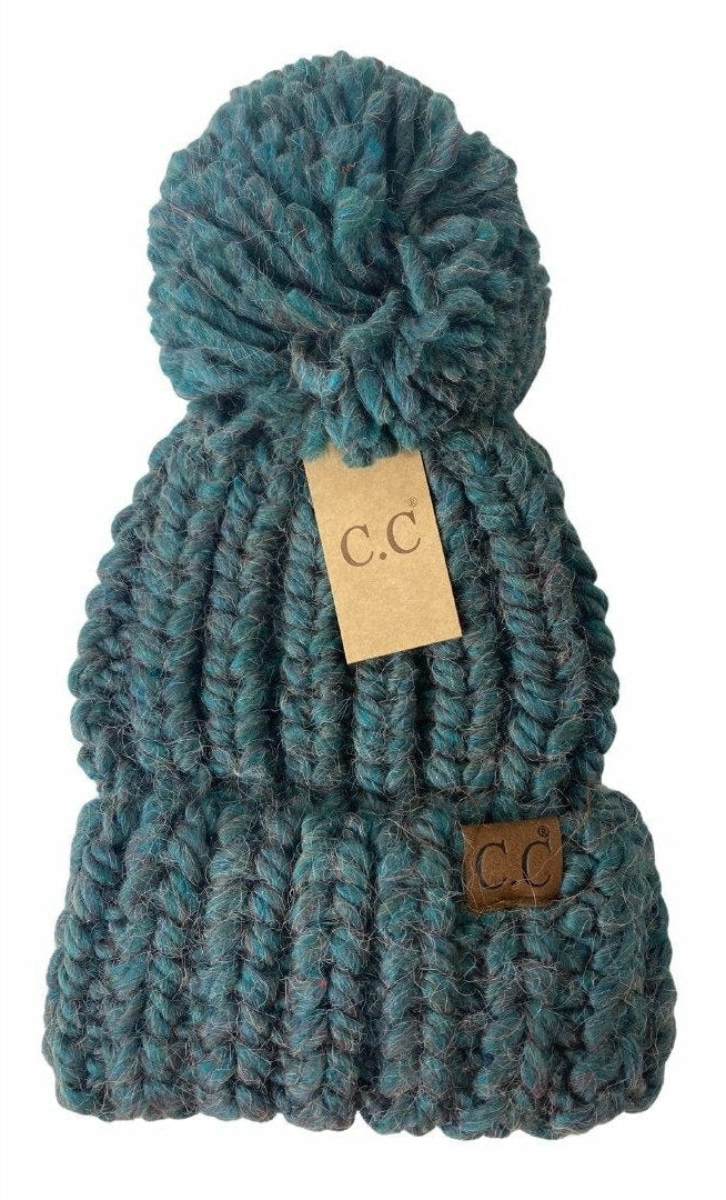 Chunky Knit Yarn Pom C.C Beanie Sea Green Sea Green   CC Brand Beanies- Tilden Co.