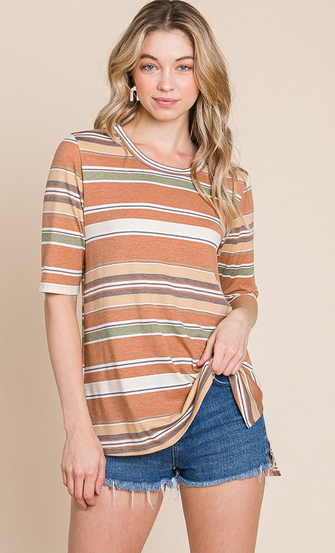 Fall Striped Half Sleeve Top- Final Sale    Shirts & Tops BomBom- Tilden Co.