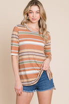 Fall Striped Half Sleeve Top- Final Sale    Shirts & Tops BomBom- Tilden Co.