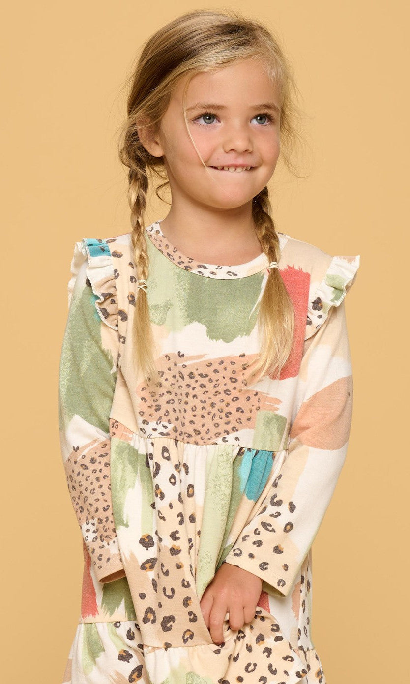 GIRLS Geo Printed Tiered Mini Dress    Baby & Toddler Dresses Oddi- Tilden Co.
