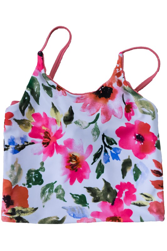 GIRLS Pink Floral Reversible Swim Top    Swimwear Coral Reef Swim- Tilden Co.