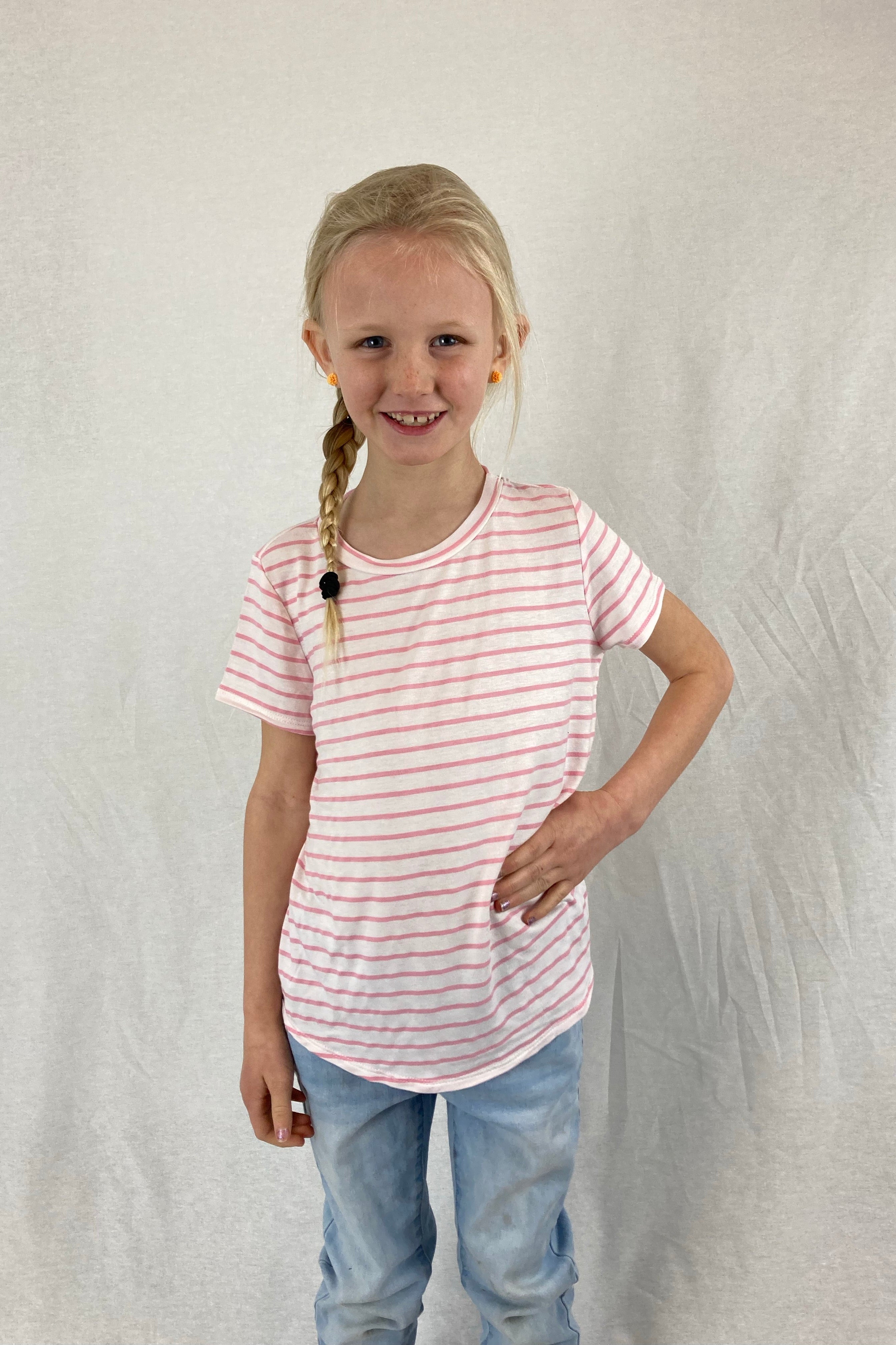 GIRLS Striped Top - Ivory/Pink    Shirts & Tops Chris and Carol- Tilden Co.