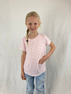 GIRLS Striped Top - Ivory/Pink    Girl's Top Chris and Carol- Tilden Co.