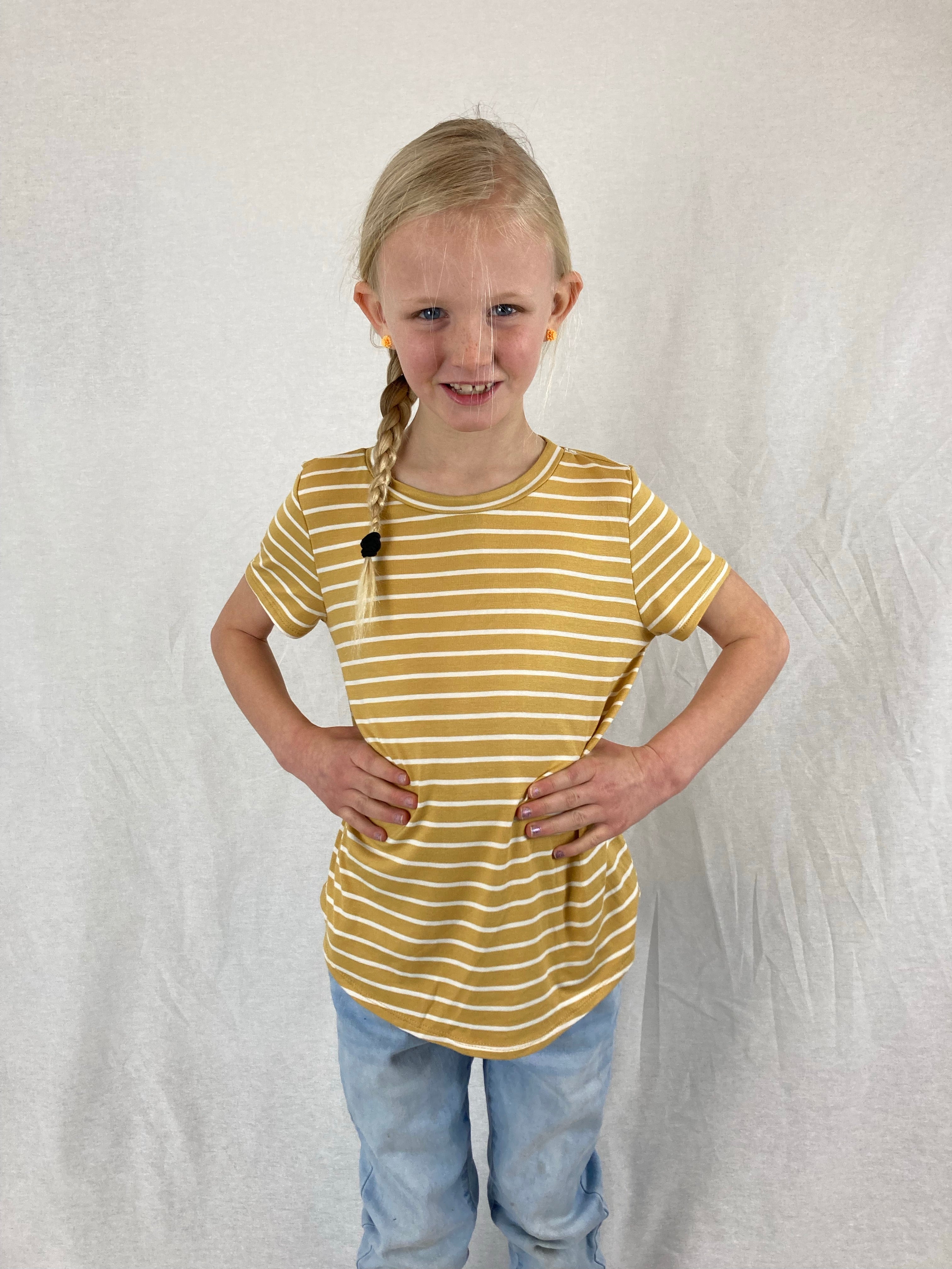 GIRLS Striped Top - Mustard/Ivory    Shirts & Tops Chris and Carol- Tilden Co.