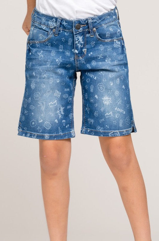 Girls Bermuda Shorts With All Over Print - Medium Wash    Shirts & Tops YMI Jeanswear- Tilden Co.