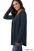 Henley Yoke Top in Midnight Navy- Final Sale    Shirts & Tops Zenana- Tilden Co.