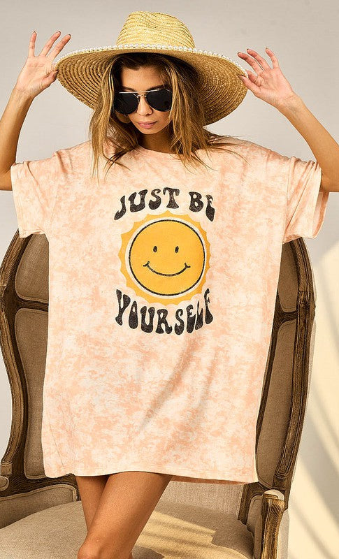 Just be Yourself Graphic T-Shirt Dress- Final Sale    Shirts & Tops BiBi- Tilden Co.