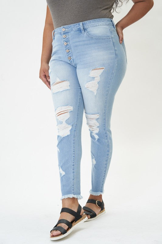 Lola Jeans Women's Plus Size High Rise Skinny, Medium Light Blue