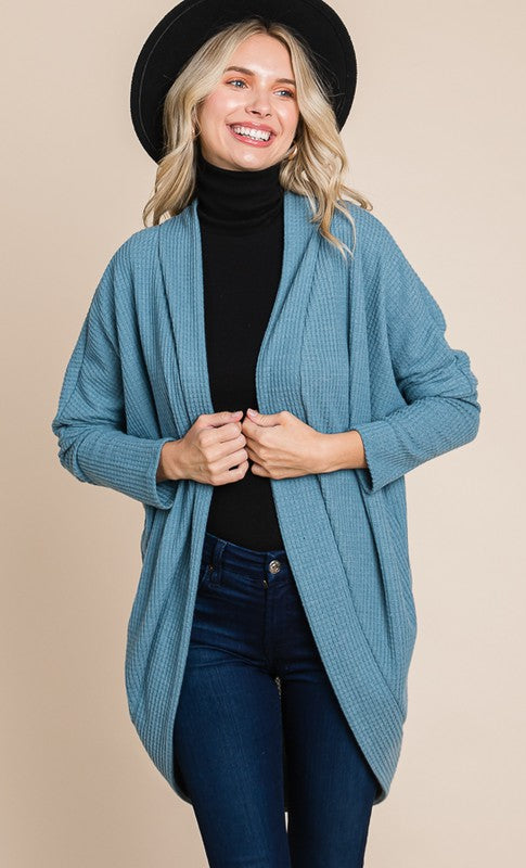 Kate Waffle Knit Cardigan in Teal- Final Sale    Shirts & Tops BomBom- Tilden Co.