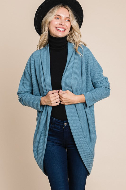 Kate Waffle Knit Cardigan in Teal- Final Sale    Shirts & Tops BomBom- Tilden Co.