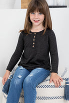 Kids Button Detail Round Hem Top in Charcoal- Final Sale    Shirts & Tops Perfect Peach- Tilden Co.
