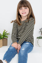 Kids Crew Neckline Long Sleeve Stripe Top - Olive    Shirts & Tops Perfect Peach- Tilden Co.