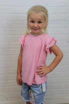 Kids Solid Ruffle Sleeve Swiss Dot Top - Pink    Shirts & Tops Perfect Peach- Tilden Co.