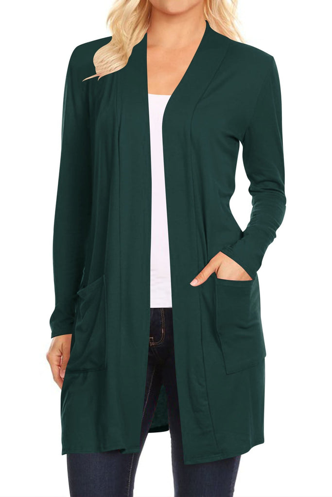 Knee Length Cardigan With Pockets - Hunter Green    Cardigan Moa Collection- Tilden Co.