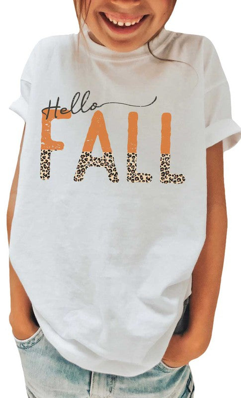 Leopard Hello Fall Kids Graphic Tee    Shirts & Tops Kids Kissed Apparel- Tilden Co.