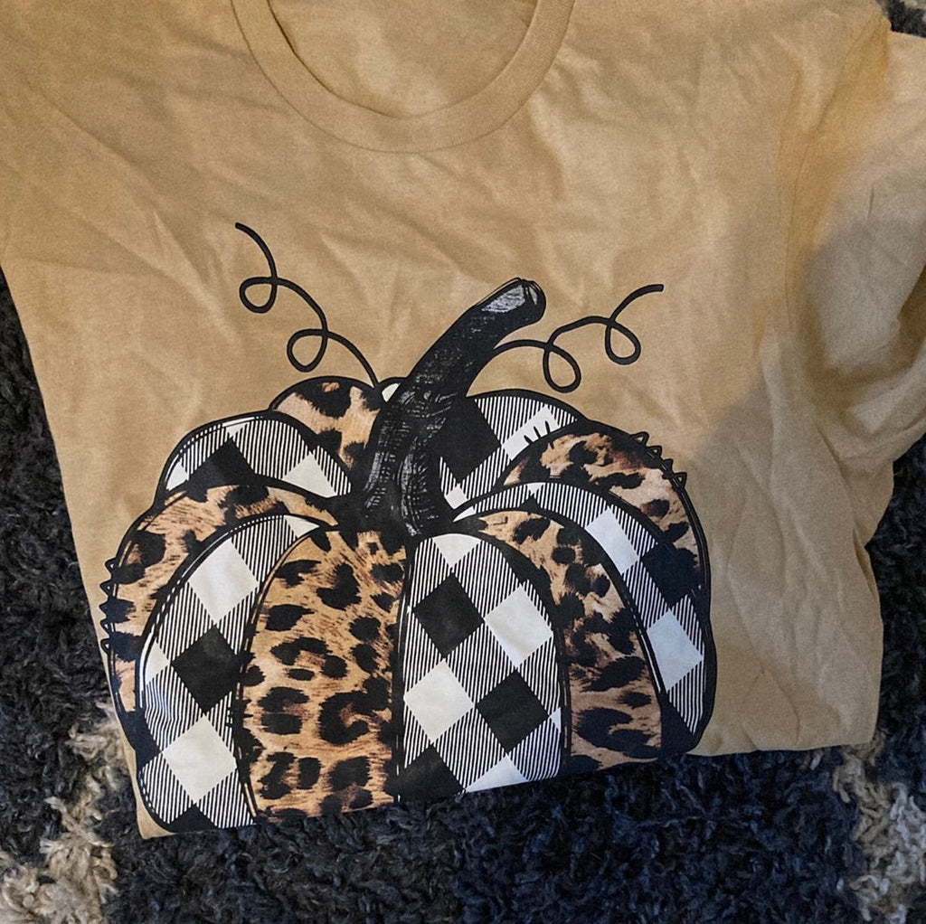 Leopard and Plaid Pumpkin Graphic Tee - Final Sale    Shirts & Tops Tilden Co. LLC- Tilden Co.
