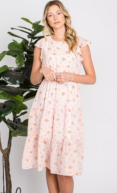 Lilly Swiss Dot Floral Dress in Blush- Final Sale    Dresses Reborn J- Tilden Co.