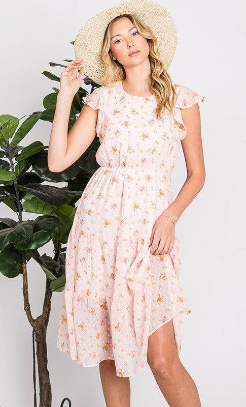 Lilly Swiss Dot Floral Dress in Blush- Final Sale    Dresses Reborn J- Tilden Co.