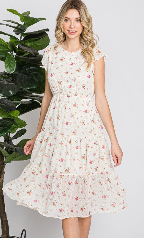 Lilly Swiss Dot Floral Dress in Ivory- Final Sale    Dresses Reborn J- Tilden Co.