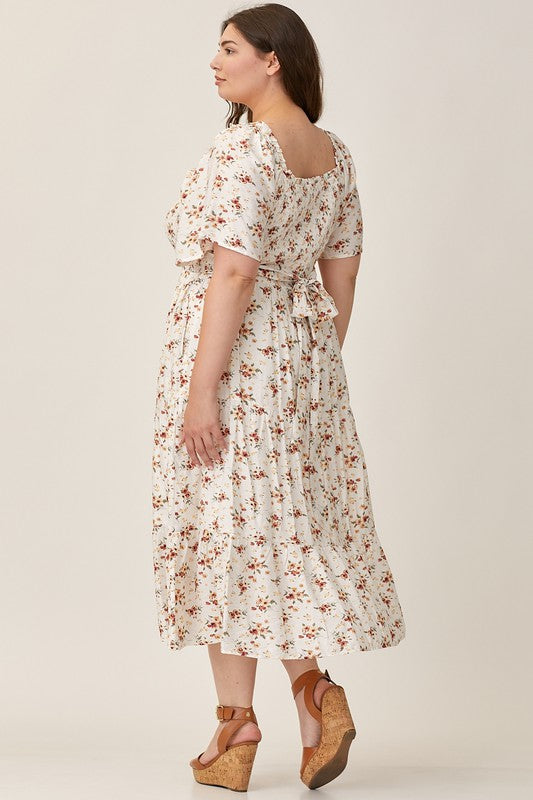 Bustier Bodice Dress Floral Sundress with Built in Bra & Smocked Back Size  L