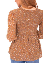 Long Sleeve Peplum in Amber Brown- Final Sale    Shirts & Tops Mikarose- Tilden Co.