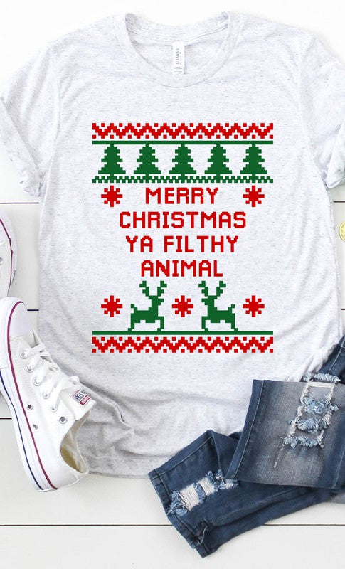 Merry Christmas Ya Filthy Animal Graphic Tee    Shirts & Tops Kissed Apparel- Tilden Co.