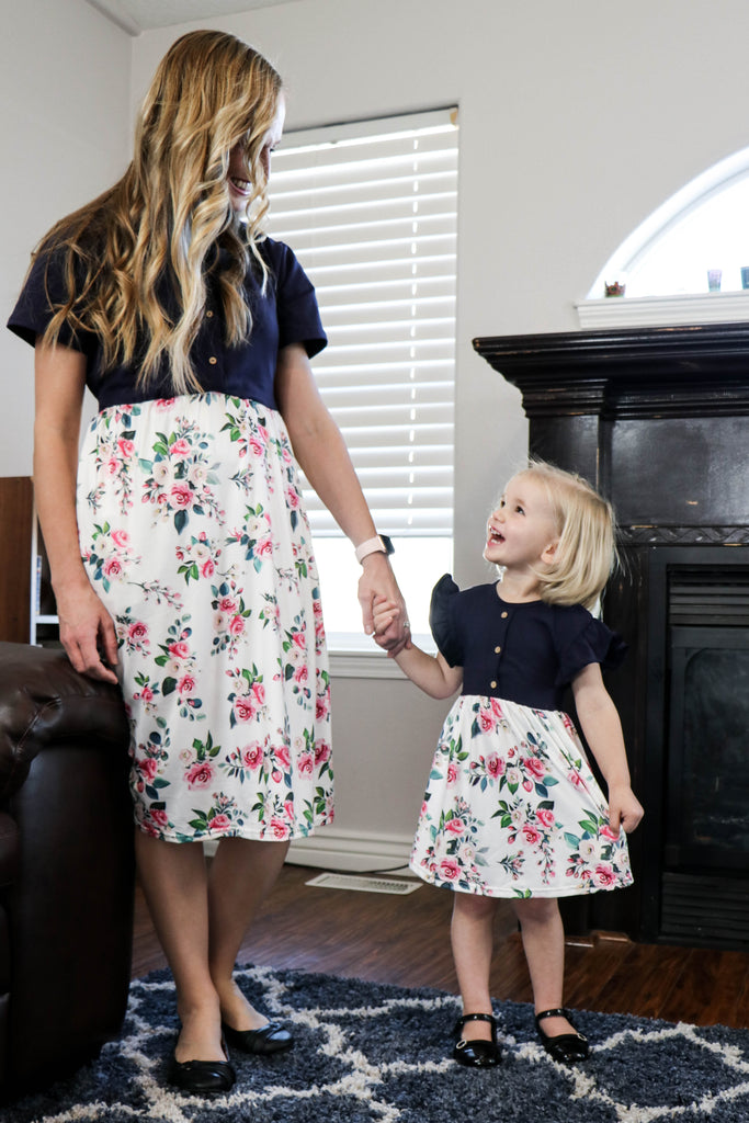 Mommy & Me Navy Floral Dress    Mommy and Me Dress KJ's Dresses and Ties- Tilden Co.