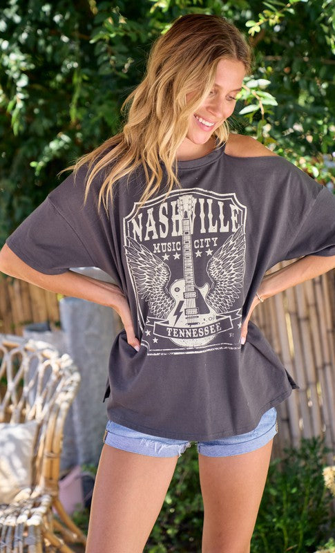 Nashville Cold Shoulder Graphic Tee- Final Sale    Shirts & Tops Hailey & Co.- Tilden Co.