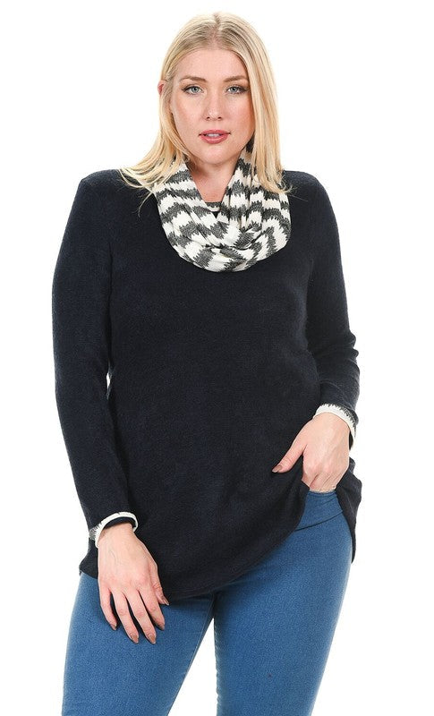 Navy Tunic with Removable Scarf - Plus Size- Final Sale    Shirts & Tops Chris and Carol- Tilden Co.