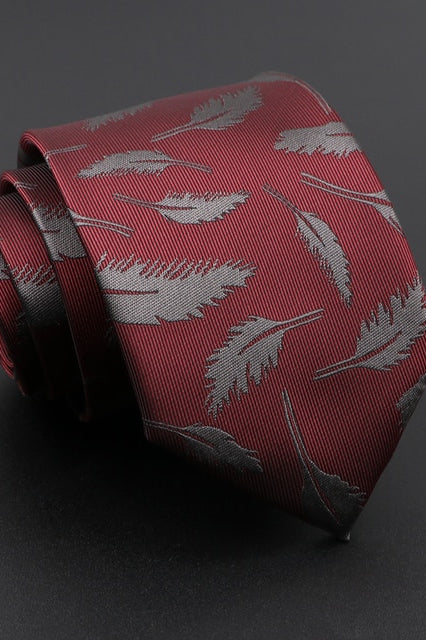 Feather Print Skinny Tie in Burgundy Red    tie Tilden Co. LLC- Tilden Co.