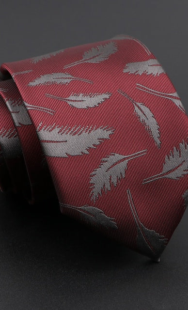 Feather Print Skinny Tie in Burgundy Red    tie Tilden Co. LLC- Tilden Co.