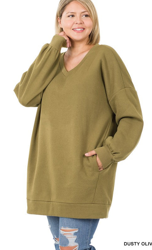 Oversized Longline Sweatshirt in Plus Size -Dusty Olive - Final Sale    Sweater Zenana- Tilden Co.