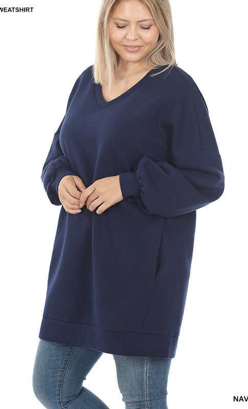 Oversized Longline Sweatshirt in Plus Size - Navy- Final Sale    Sweater Zenana- Tilden Co.