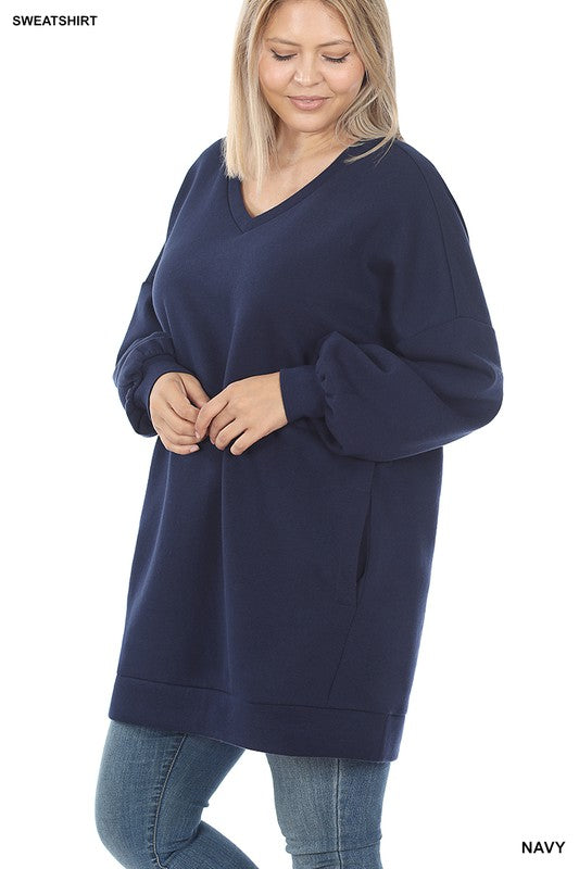 Oversized Longline Sweatshirt in Plus Size - Navy    Sweater Zenana- Tilden Co.