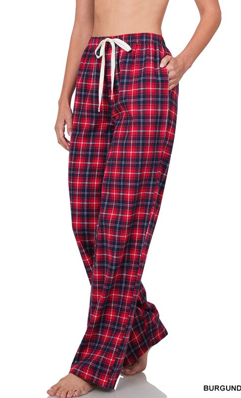 Plaid Pajama Pants in Burgundy    Pants Zenana- Tilden Co.