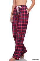 Plaid Pajama Pants in Burgundy    Shirts & Tops Zenana- Tilden Co.