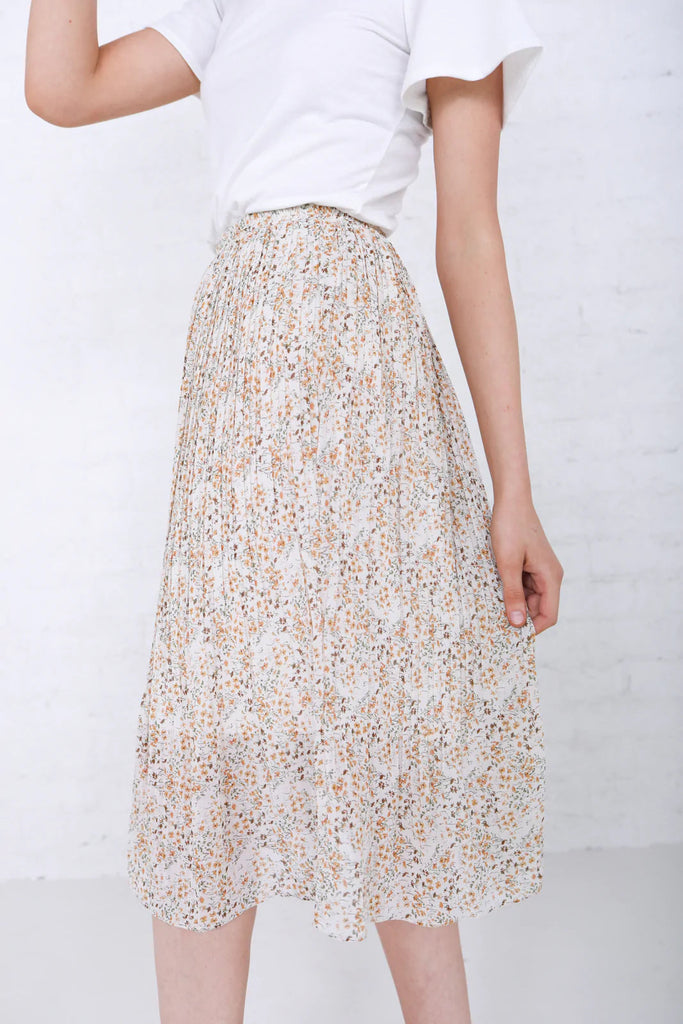 Pleated Midi Skirt in Sand Ditsy Floral    mikarose dress Mikarose- Tilden Co.
