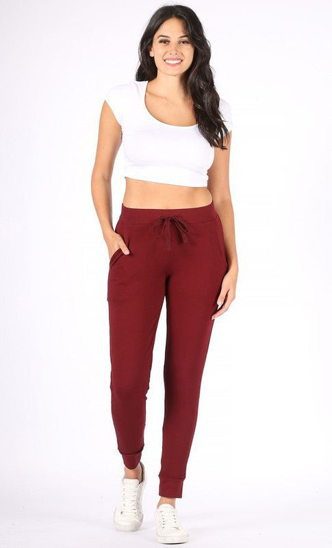 Plus Size French Terry Jogger Sweatpants in Burgundy - Final Sale    Pants 5th Culture- Tilden Co.