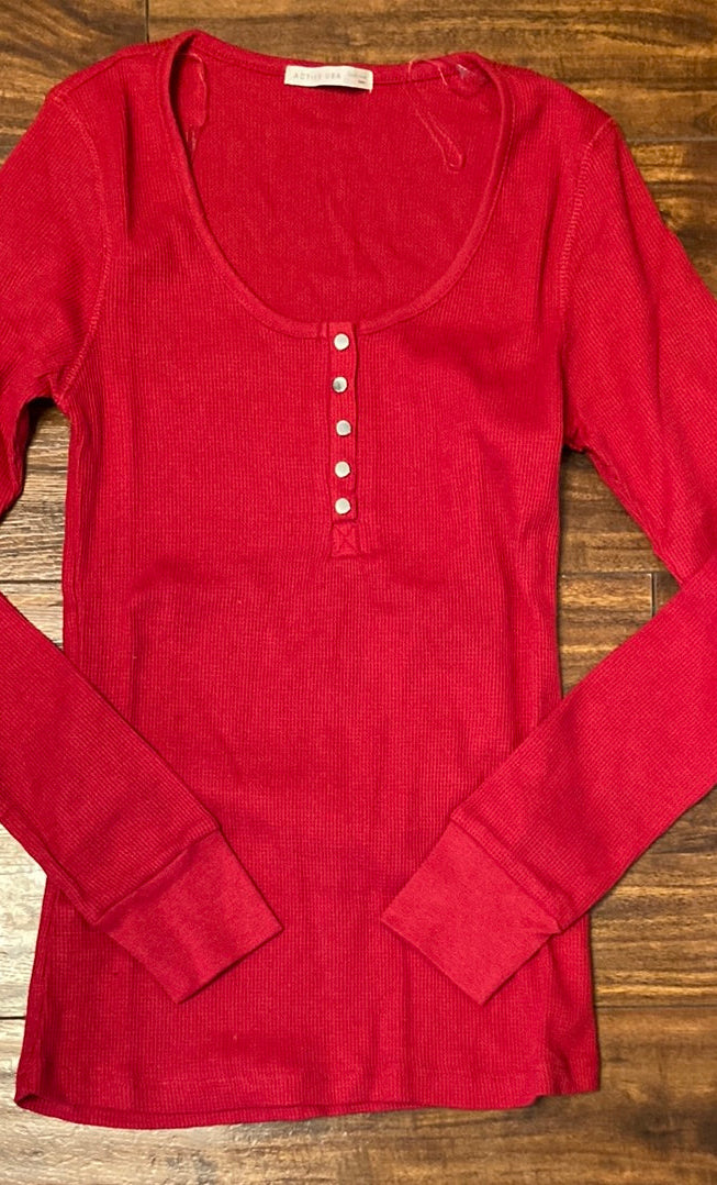 Red Long Sleeve Henley Top - Final Sale    Shirts & Tops Tilden Co. LLC- Tilden Co.