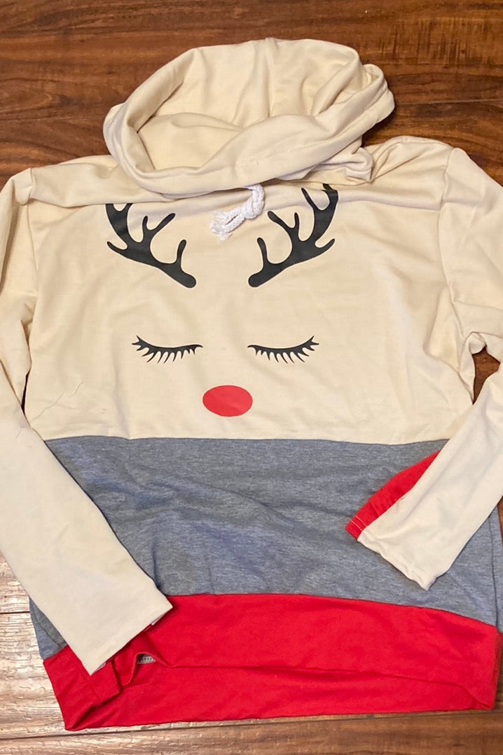 Reindeer Face Cowl Neck Pullover    Shirts & Tops Tilden Co. LLC- Tilden Co.