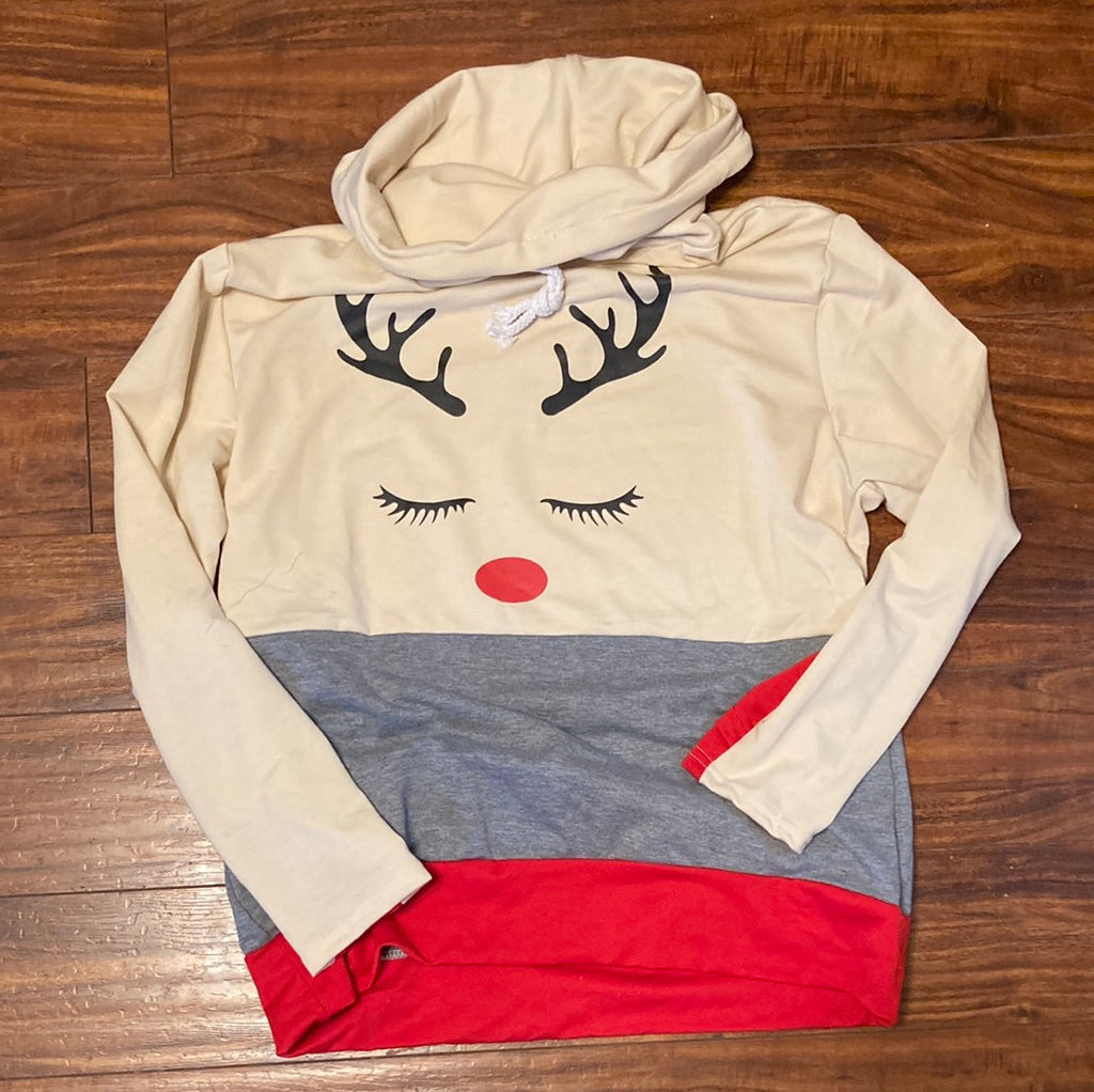 Reindeer Face Cowl Neck Pullover    Shirts & Tops Tilden Co. LLC- Tilden Co.