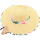 Straw Brim Hat w/Summer Floral Print    Hats CC Brand Beanies- Tilden Co.